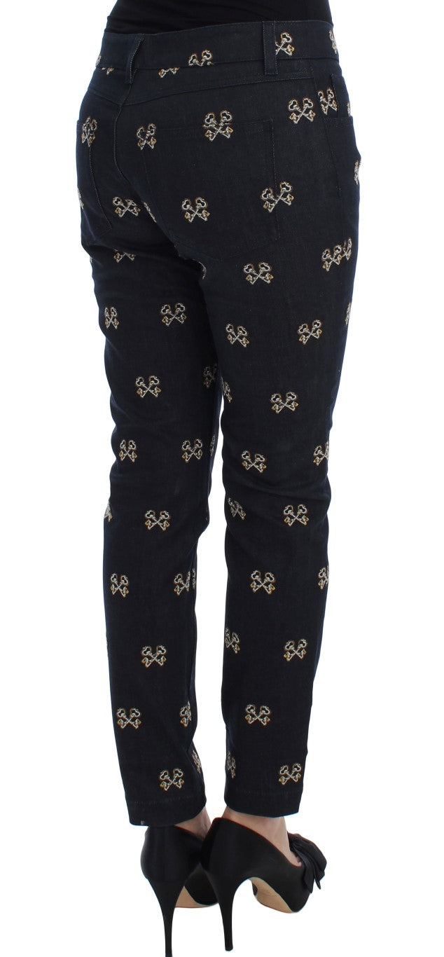 Dolce & Gabbana Blauwe Jeans met Sleutelborduursel, Slim Fit KATE