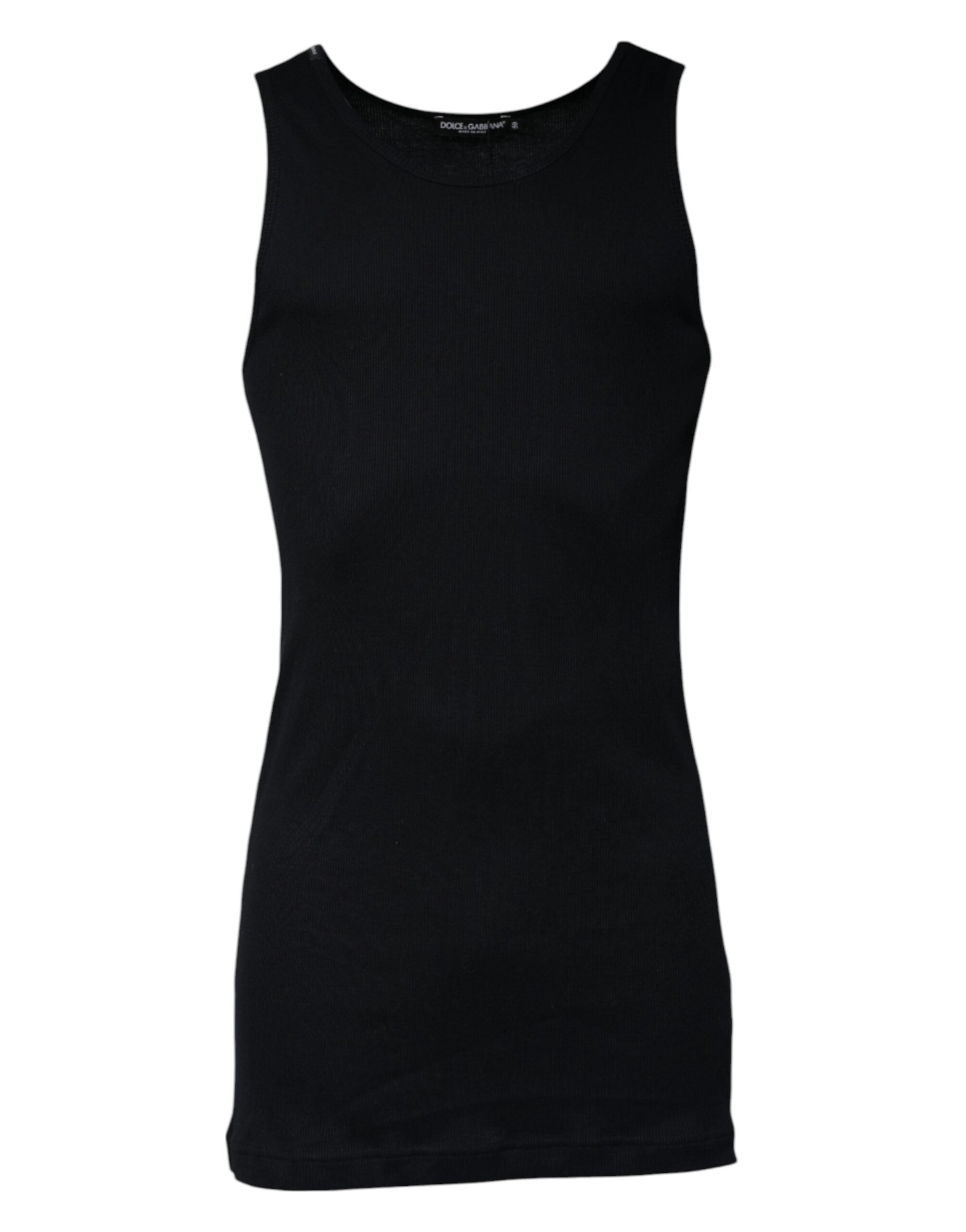 Dolce & Gabbana Schwarzes ärmelloses Rundhals-Tanktop aus Baumwolle