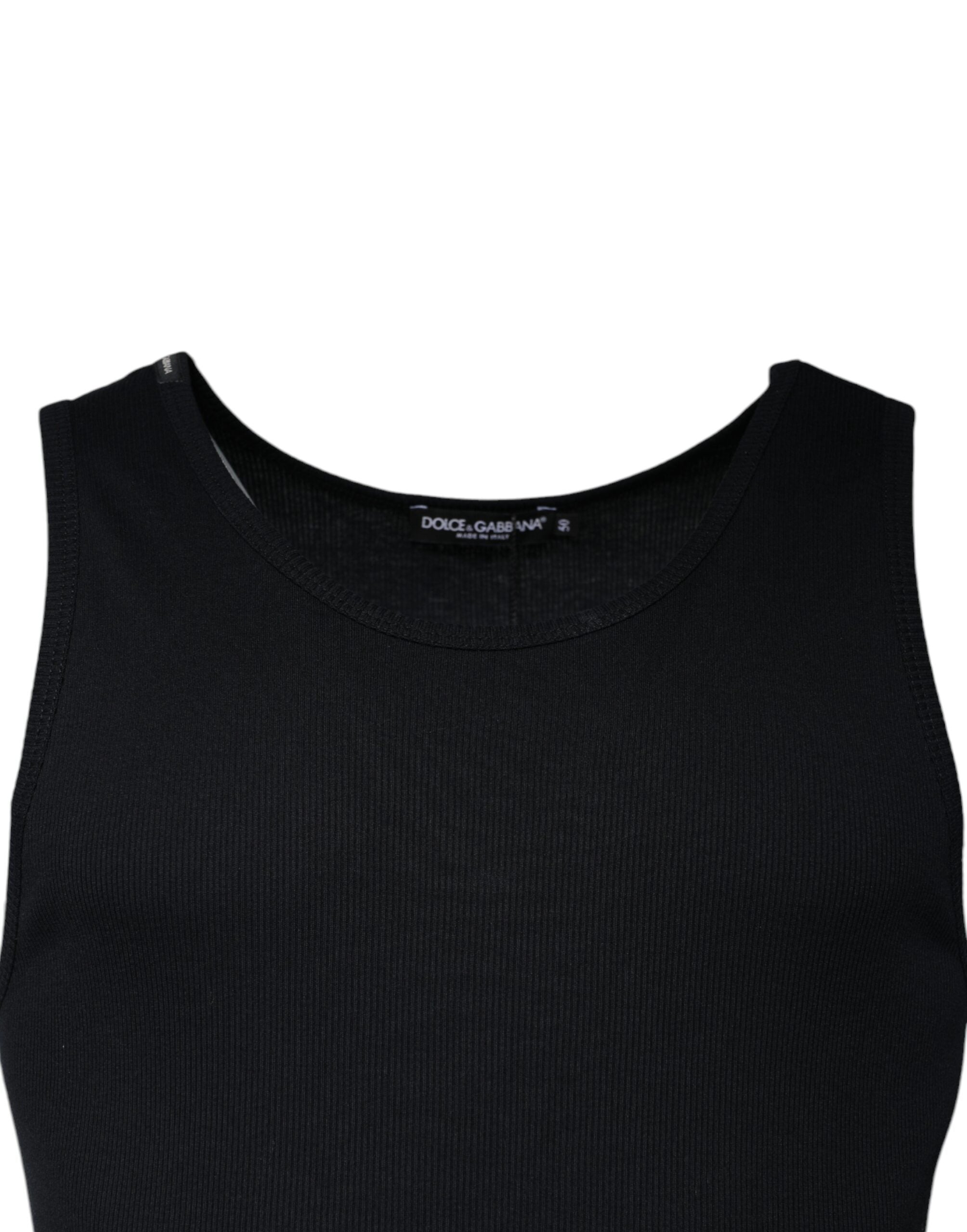 Dolce & Gabbana Schwarzes ärmelloses Rundhals-Tanktop aus Baumwolle