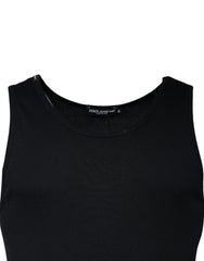 Dolce & Gabbana Schwarzes ärmelloses Rundhals-Tanktop aus Baumwolle