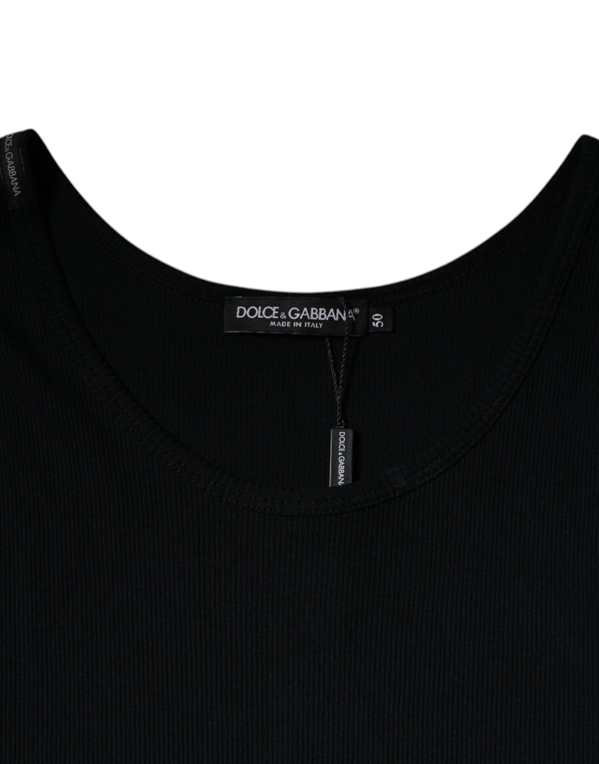 Dolce & Gabbana Schwarzes ärmelloses Rundhals-Tanktop aus Baumwolle