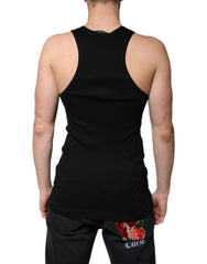 Dolce & Gabbana Schwarzes ärmelloses Baumwoll-Tank-Top mit Rundhalsausschnitt