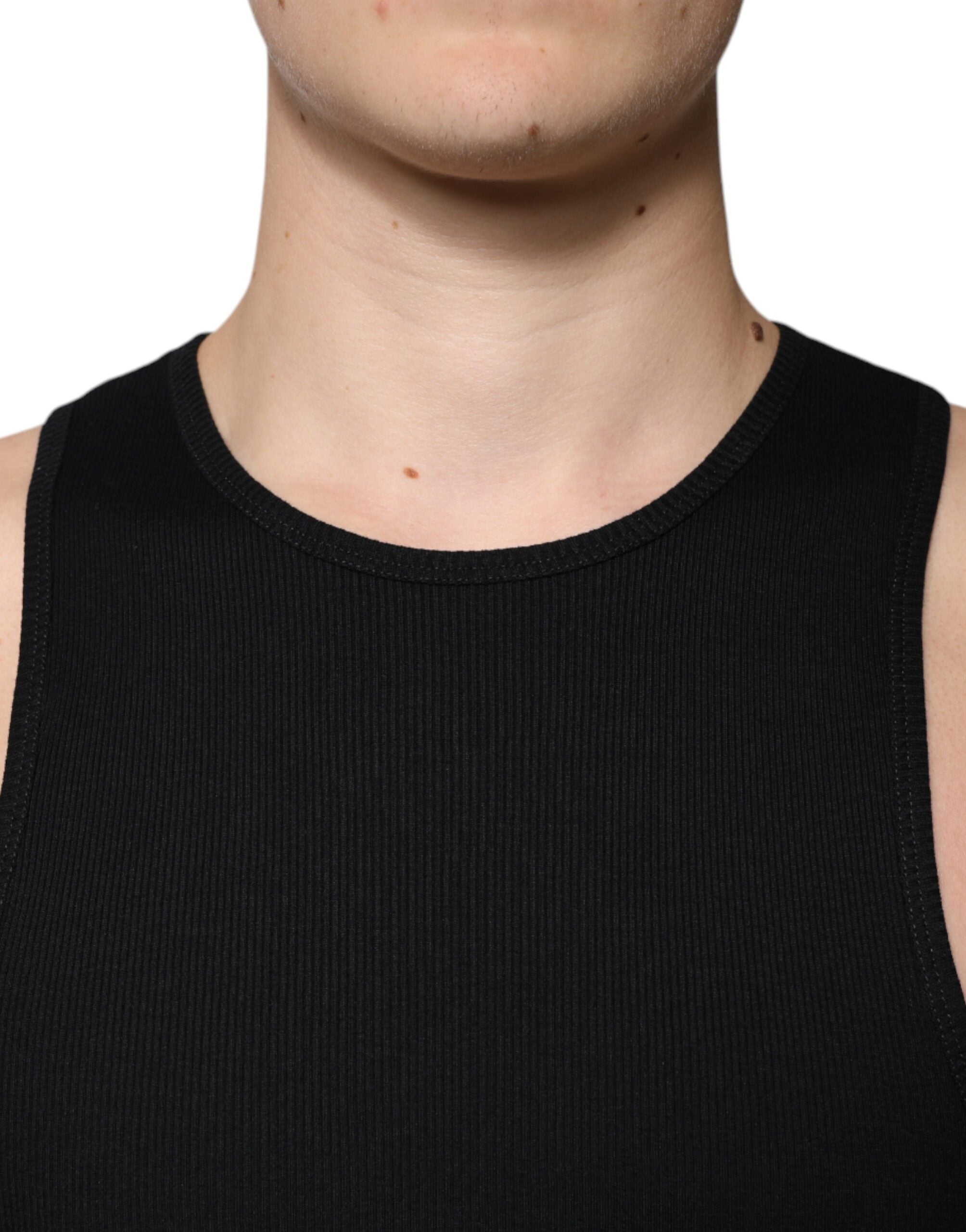 Dolce & Gabbana Schwarzes ärmelloses Baumwoll-Tank-Top mit Rundhalsausschnitt