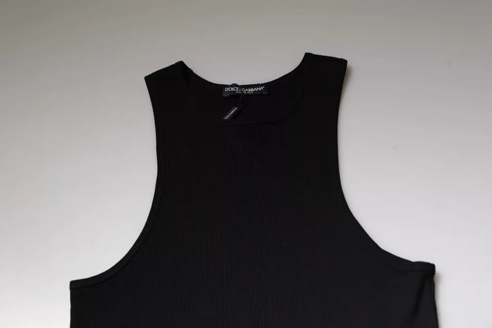Dolce & Gabbana Schwarzes ärmelloses Baumwoll-Tank-Top mit Rundhalsausschnitt