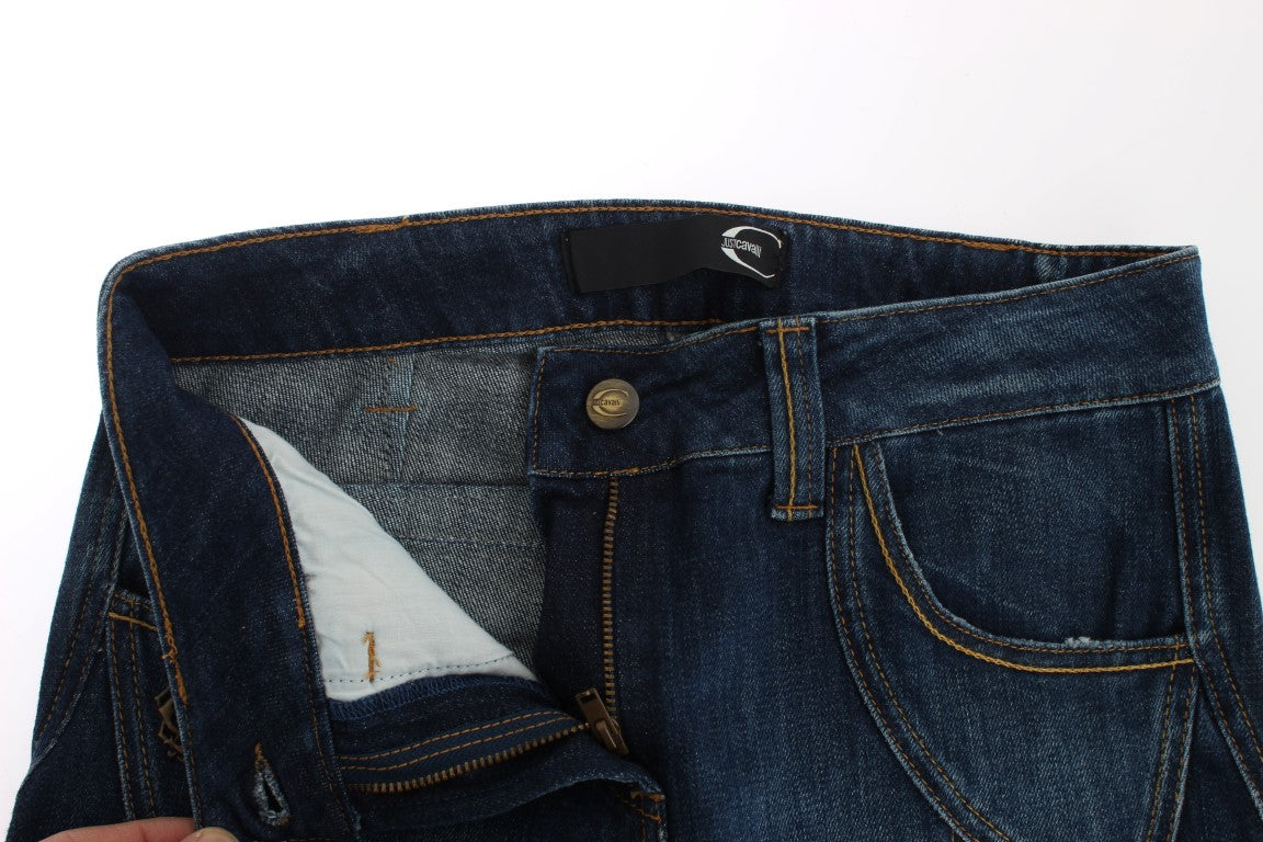 Cavalli Blaue Baumwoll-Stretch-Jeans mit niedriger Taille