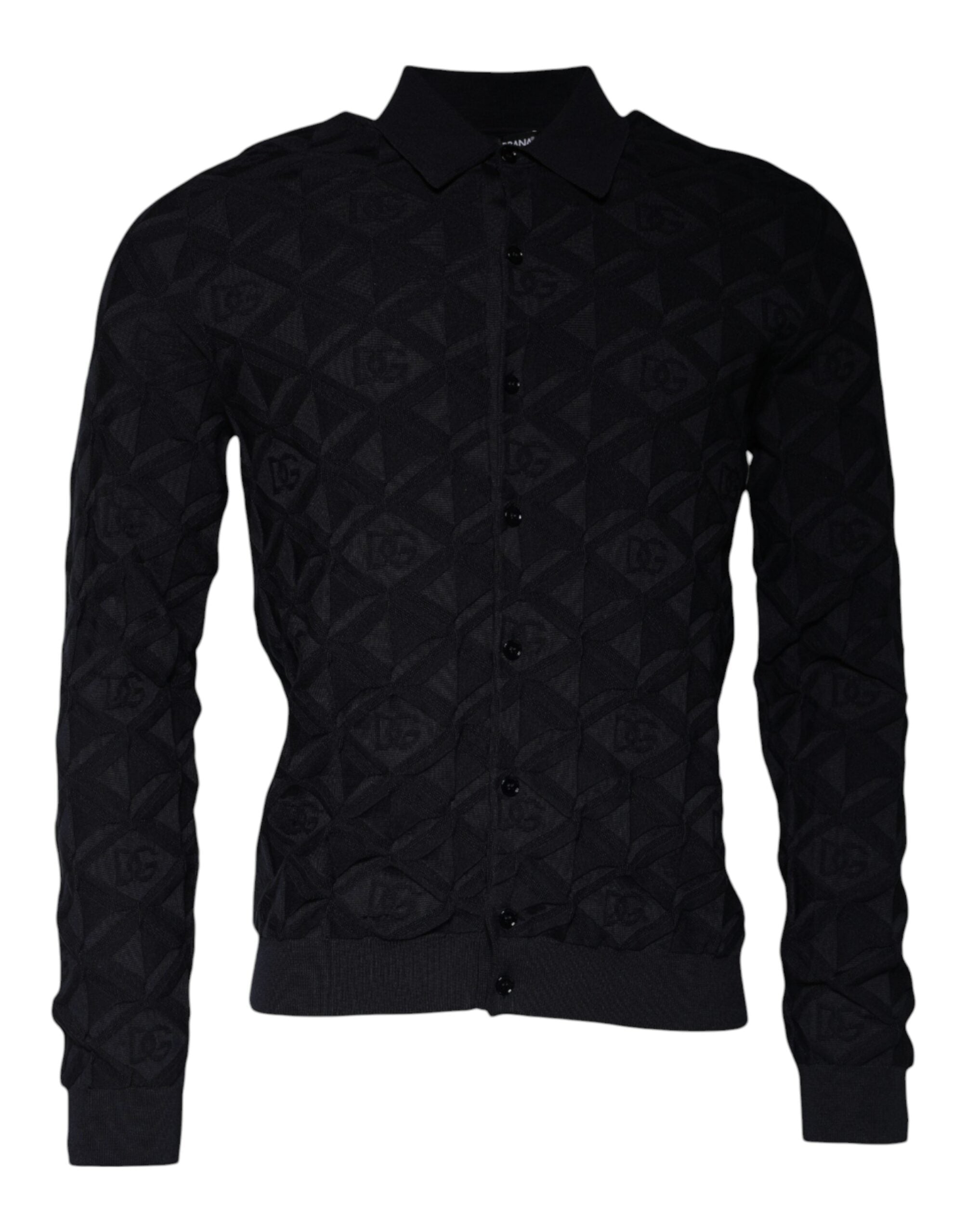 Dolce & Gabbana Schwarzer Herren-Cardigan aus Seide mit Rundhalsausschnitt
