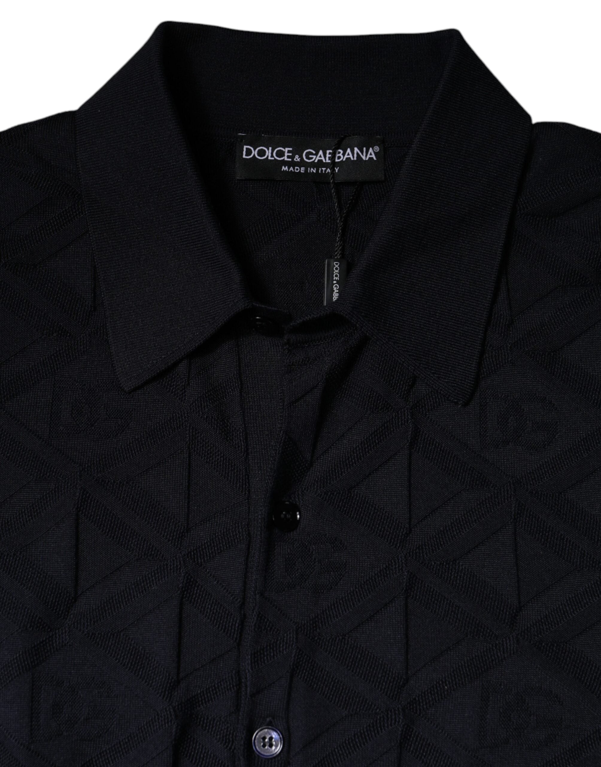 Dolce & Gabbana Schwarzer Herren-Cardigan aus Seide mit Rundhalsausschnitt