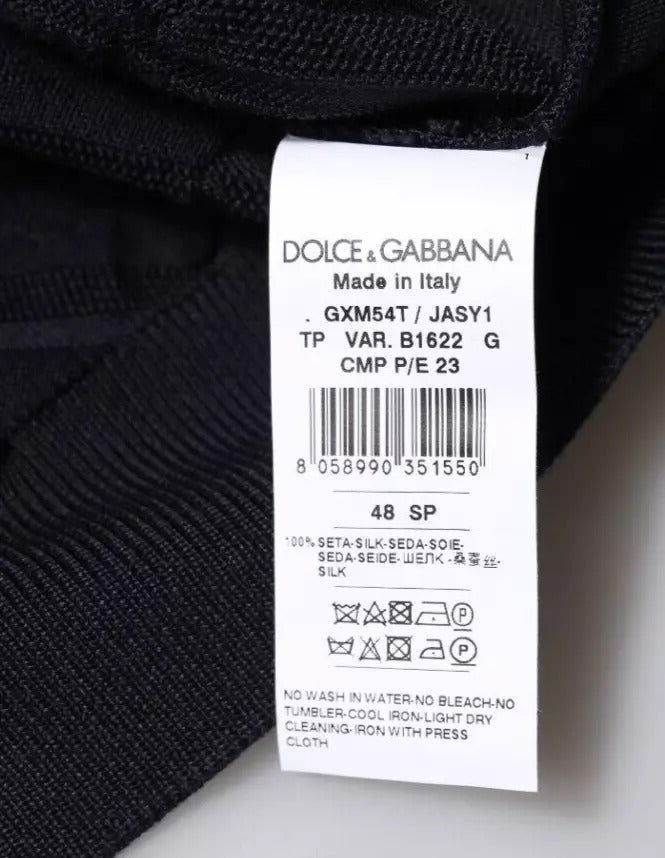 Dolce & Gabbana Schwarzer Herren-Cardigan aus Seide mit Rundhalsausschnitt