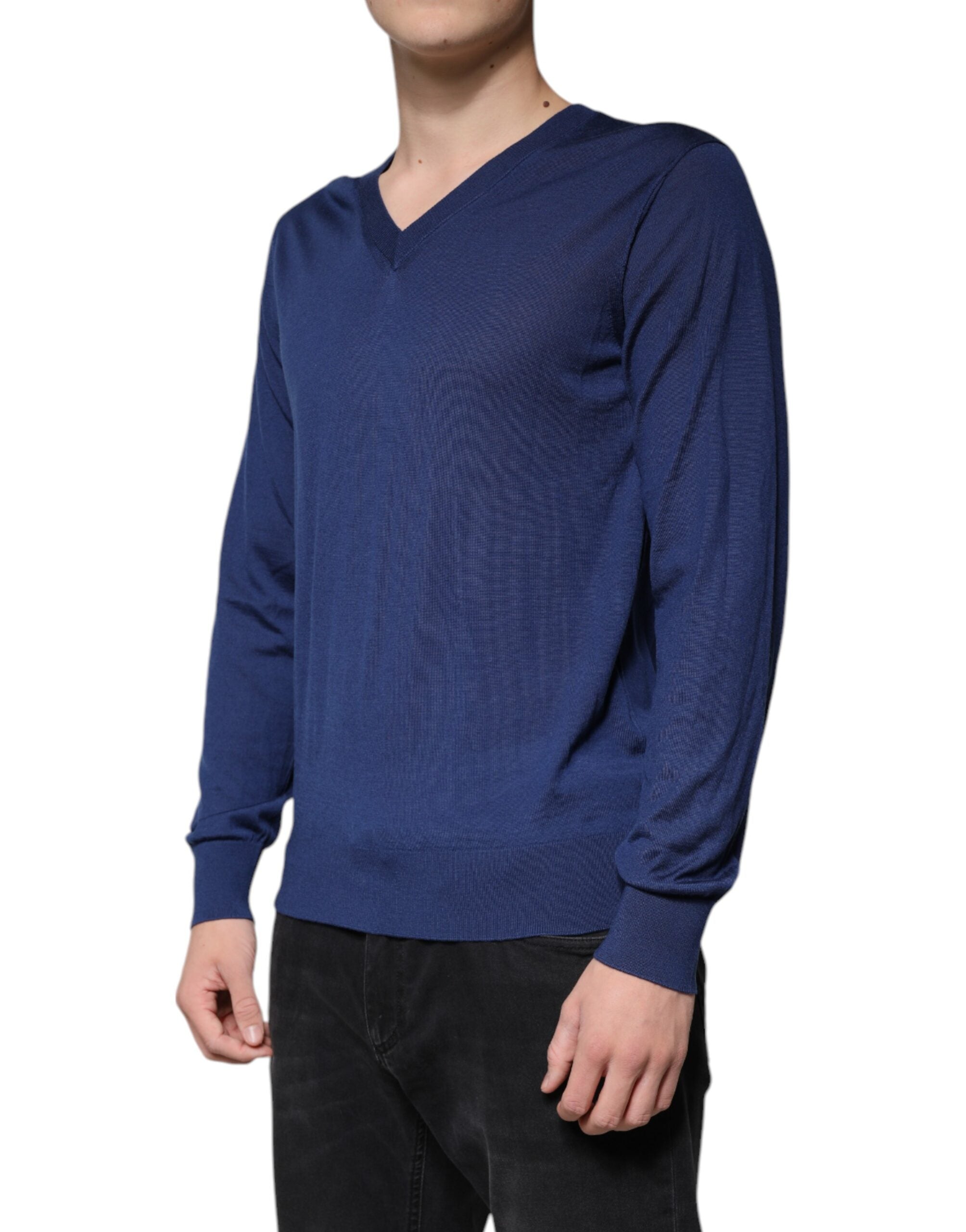 Dolce & Gabbana Marineblauwe Kasjmier Trui met V-hals