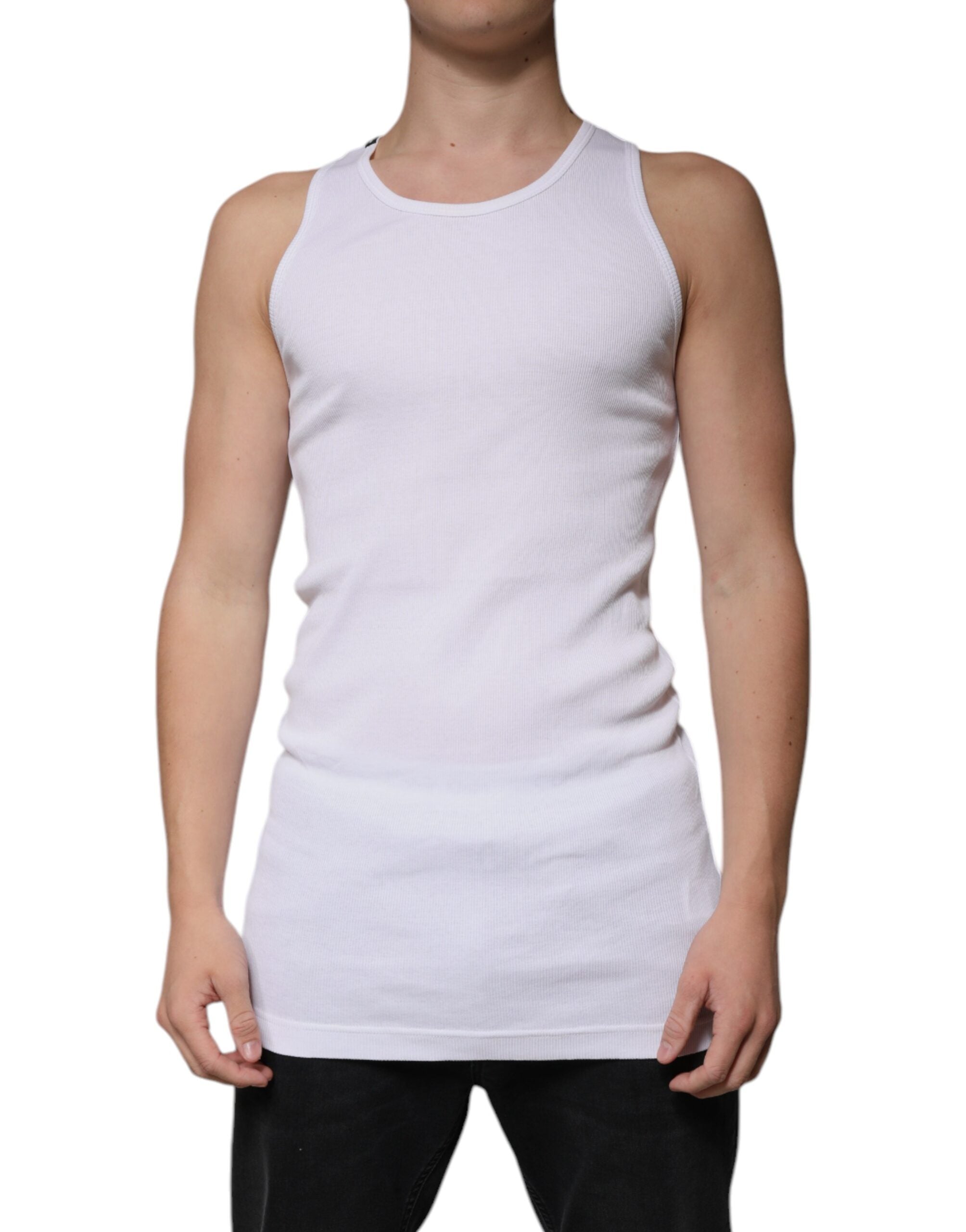 Dolce & Gabbana weißes ärmelloses Tanktop aus Baumwolle mit Rundhalsausschnitt
