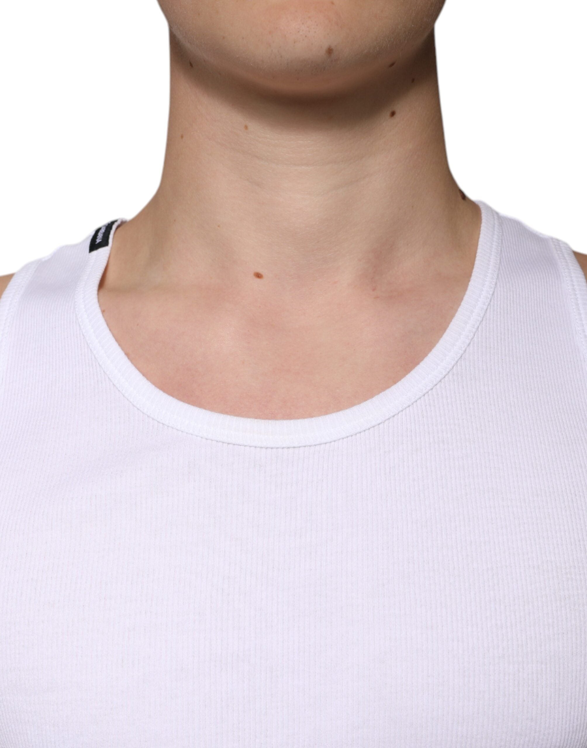 Dolce & Gabbana weißes ärmelloses Tanktop aus Baumwolle mit Rundhalsausschnitt