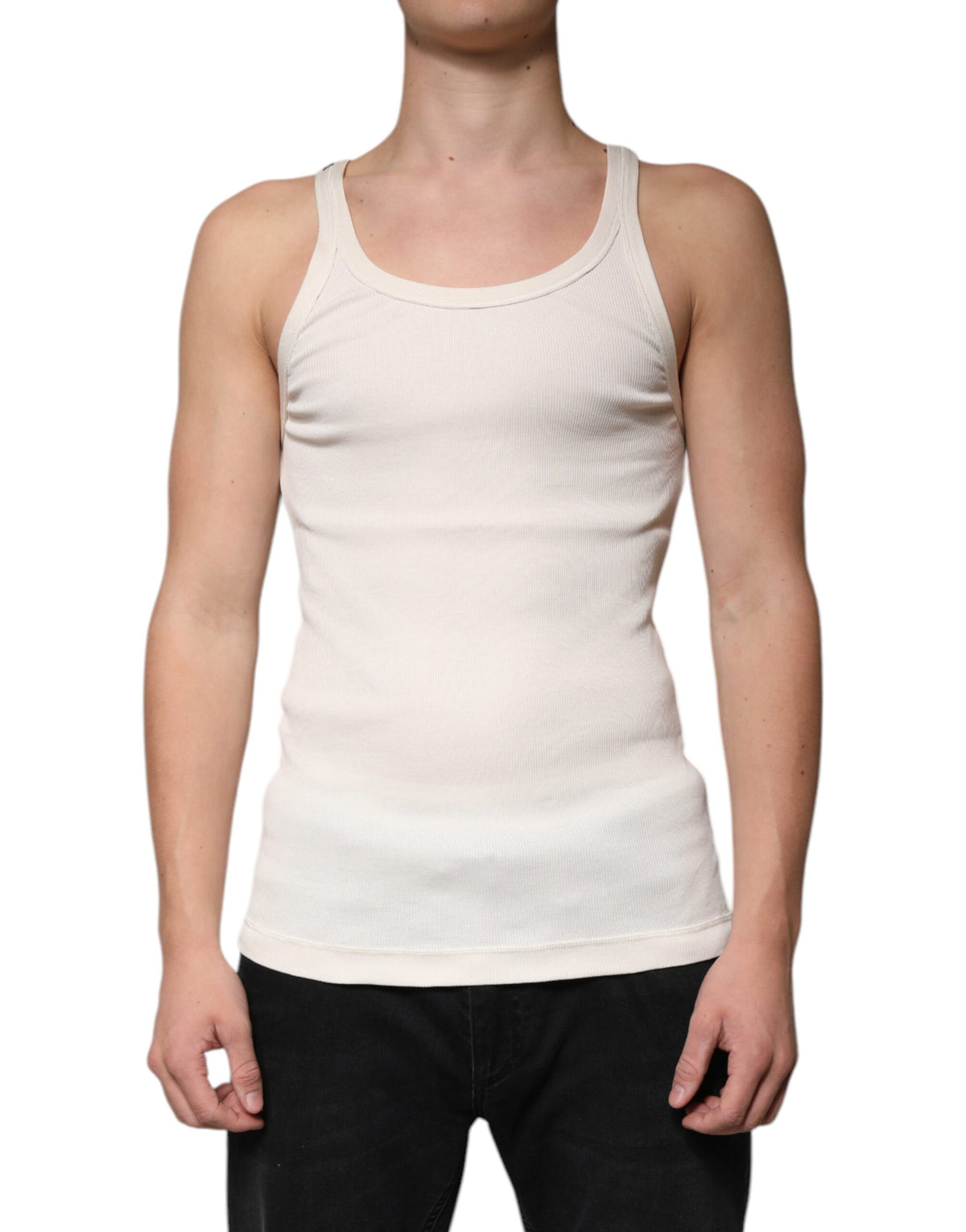 Dolce & Gabbana Off-White Baumwoll-Tanktop ohne Ärmel mit Rundhalsausschnitt