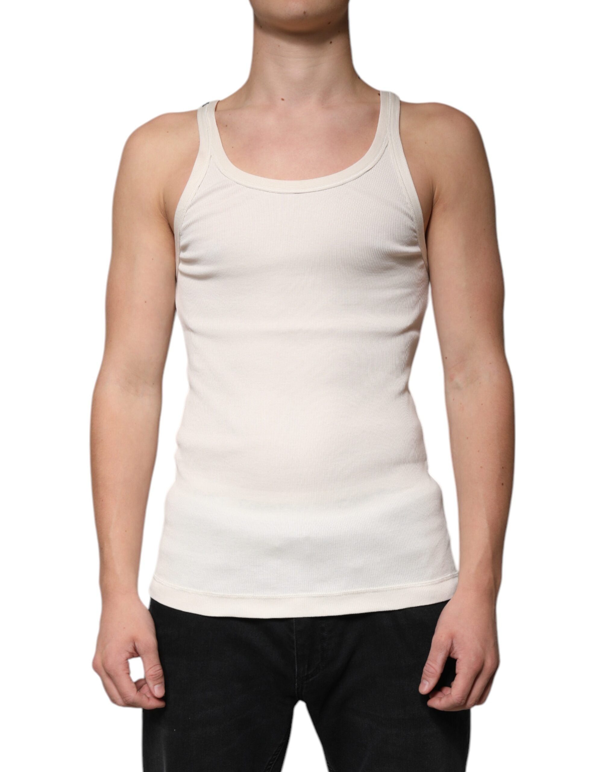 Dolce & Gabbana Off-White Baumwoll-Tanktop ohne Ärmel mit Rundhalsausschnitt