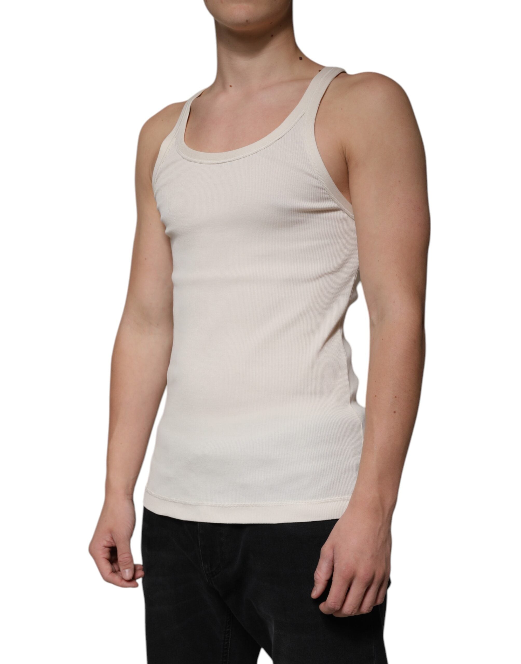 Dolce & Gabbana Off-White Baumwoll-Tanktop ohne Ärmel mit Rundhalsausschnitt