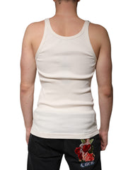 Dolce & Gabbana Off-White Baumwoll-Tanktop ohne Ärmel mit Rundhalsausschnitt