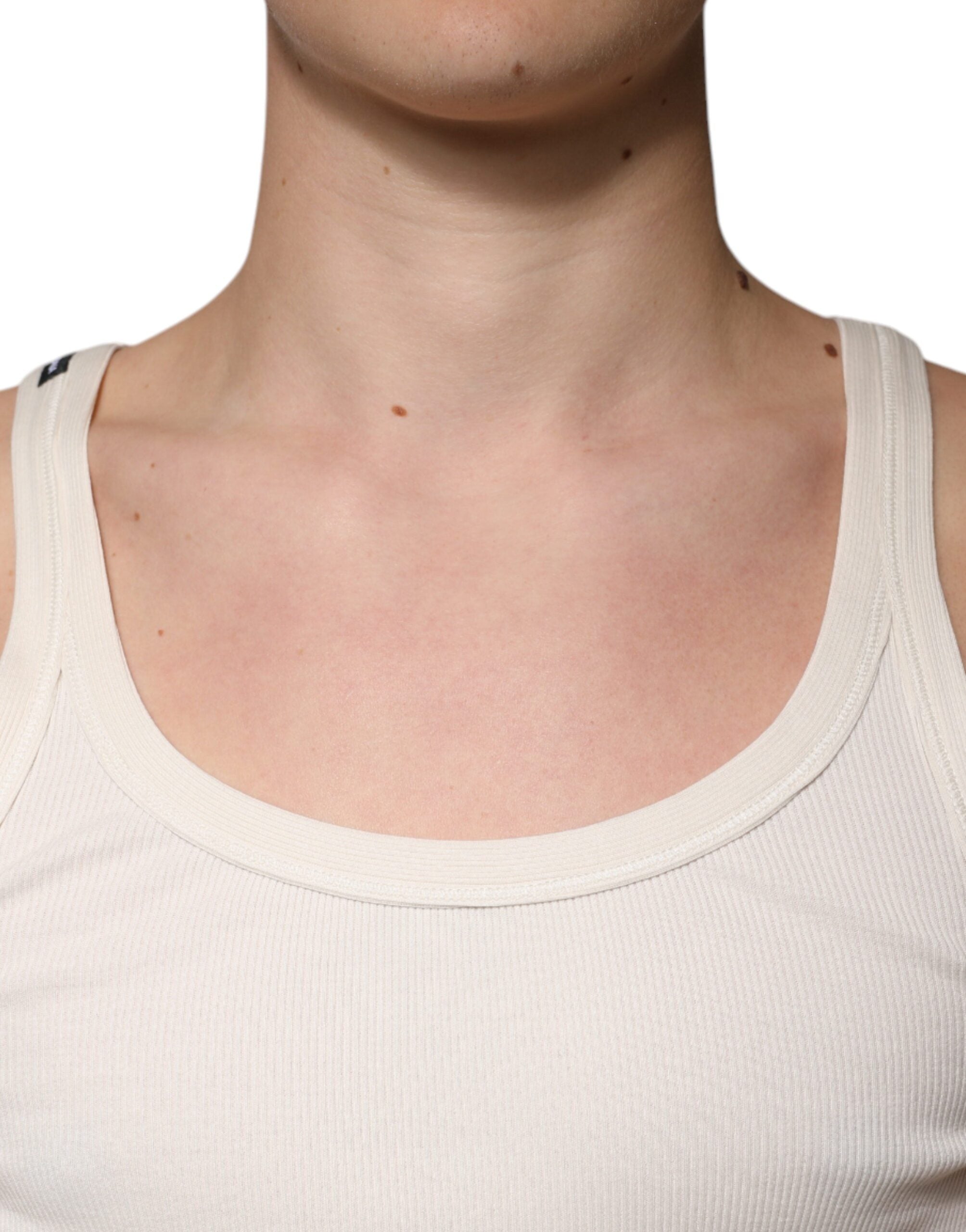 Dolce & Gabbana Off-White Baumwoll-Tanktop ohne Ärmel mit Rundhalsausschnitt