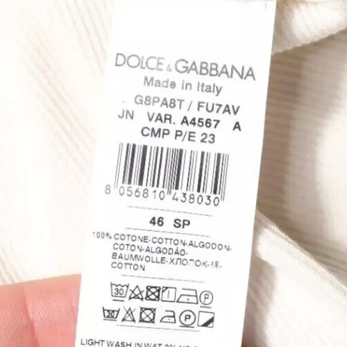Dolce & Gabbana Off-White Baumwoll-Tanktop ohne Ärmel mit Rundhalsausschnitt