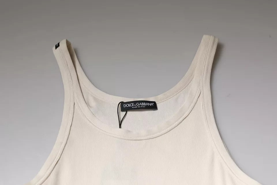 Dolce & Gabbana Off-White Baumwoll-Tanktop ohne Ärmel mit Rundhalsausschnitt