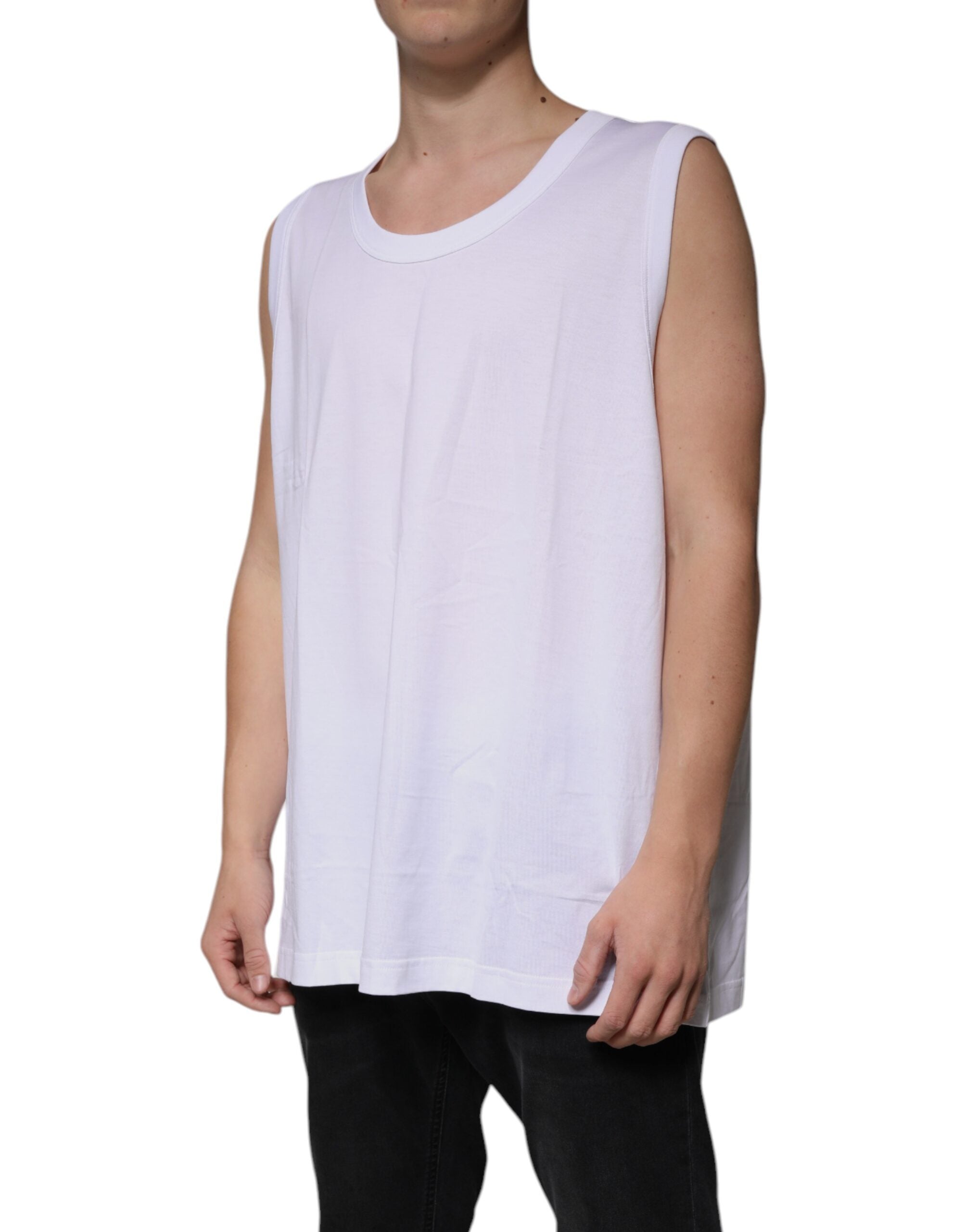 Dolce & Gabbana Weißes ärmelloses Rundhals-Tank-T-Shirt aus Baumwolle