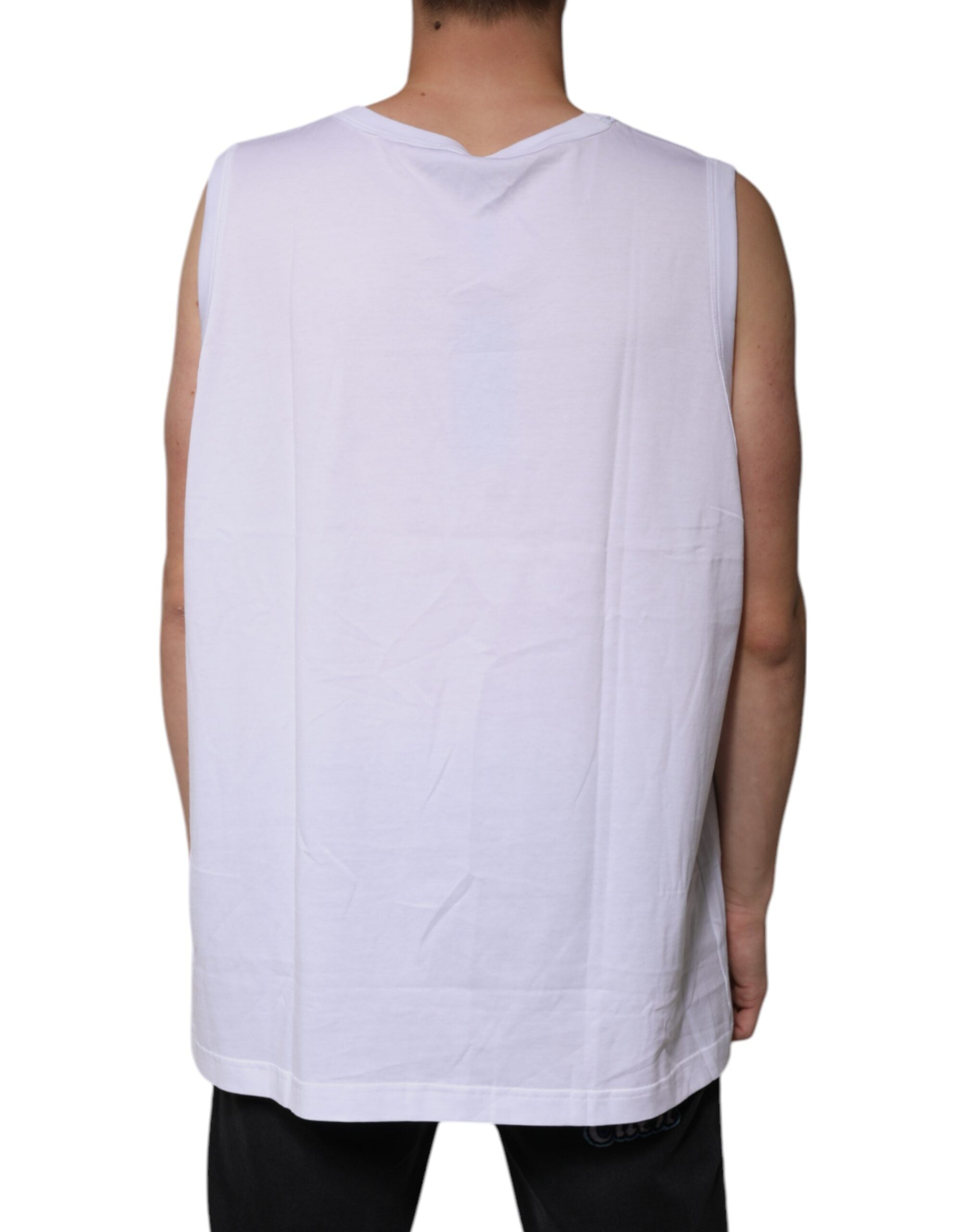 Dolce & Gabbana Weißes ärmelloses Rundhals-Tank-T-Shirt aus Baumwolle