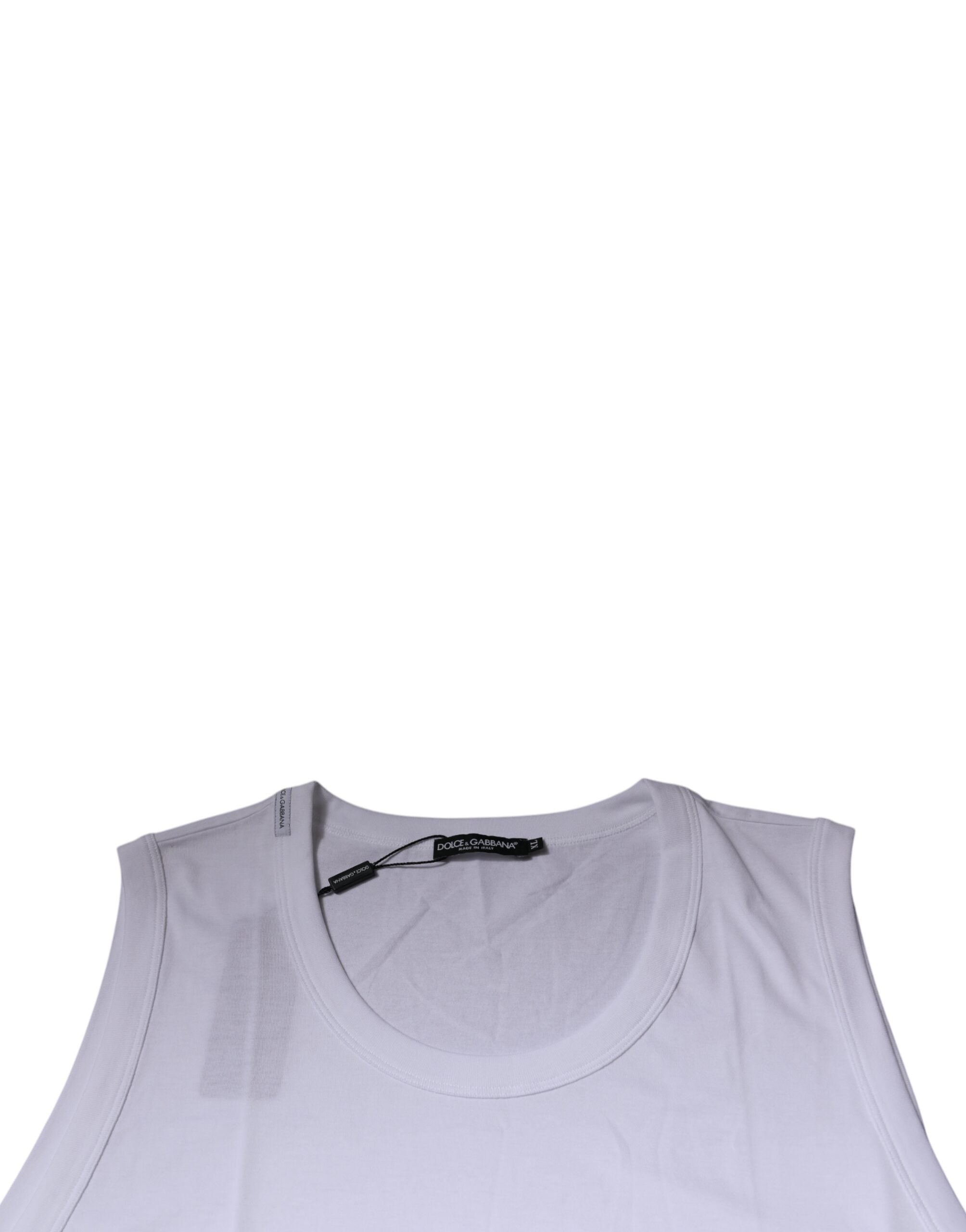 Dolce & Gabbana Weißes ärmelloses Rundhals-Tank-T-Shirt aus Baumwolle