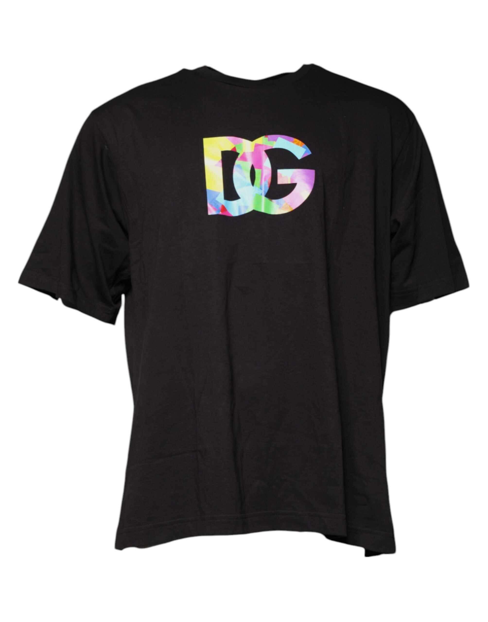 Dolce & Gabbana Schwarzes Baumwoll-T-Shirt mit Logo-Print und Rundhalsausschnitt