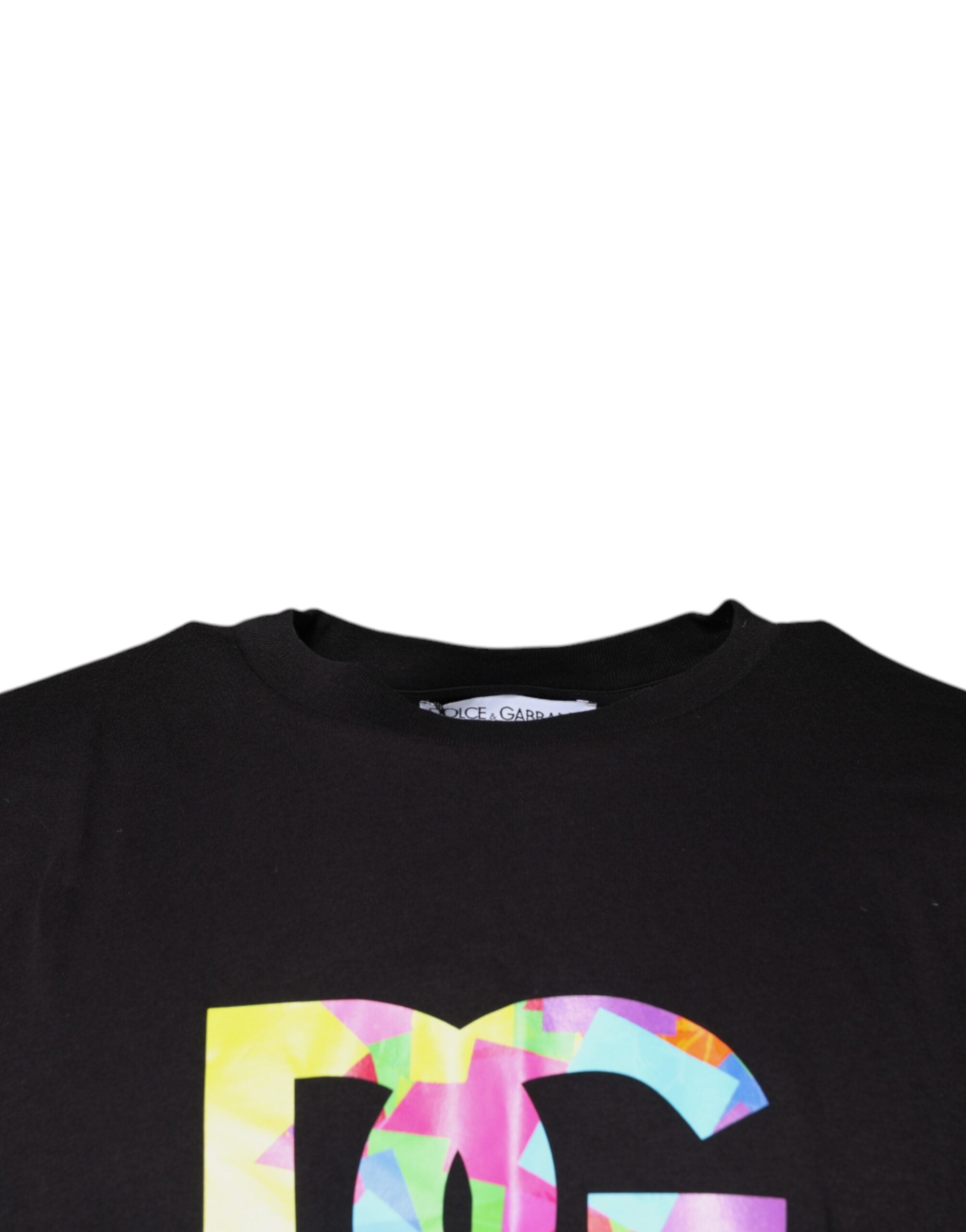 Dolce & Gabbana Schwarzes Baumwoll-T-Shirt mit Logo-Print und Rundhalsausschnitt