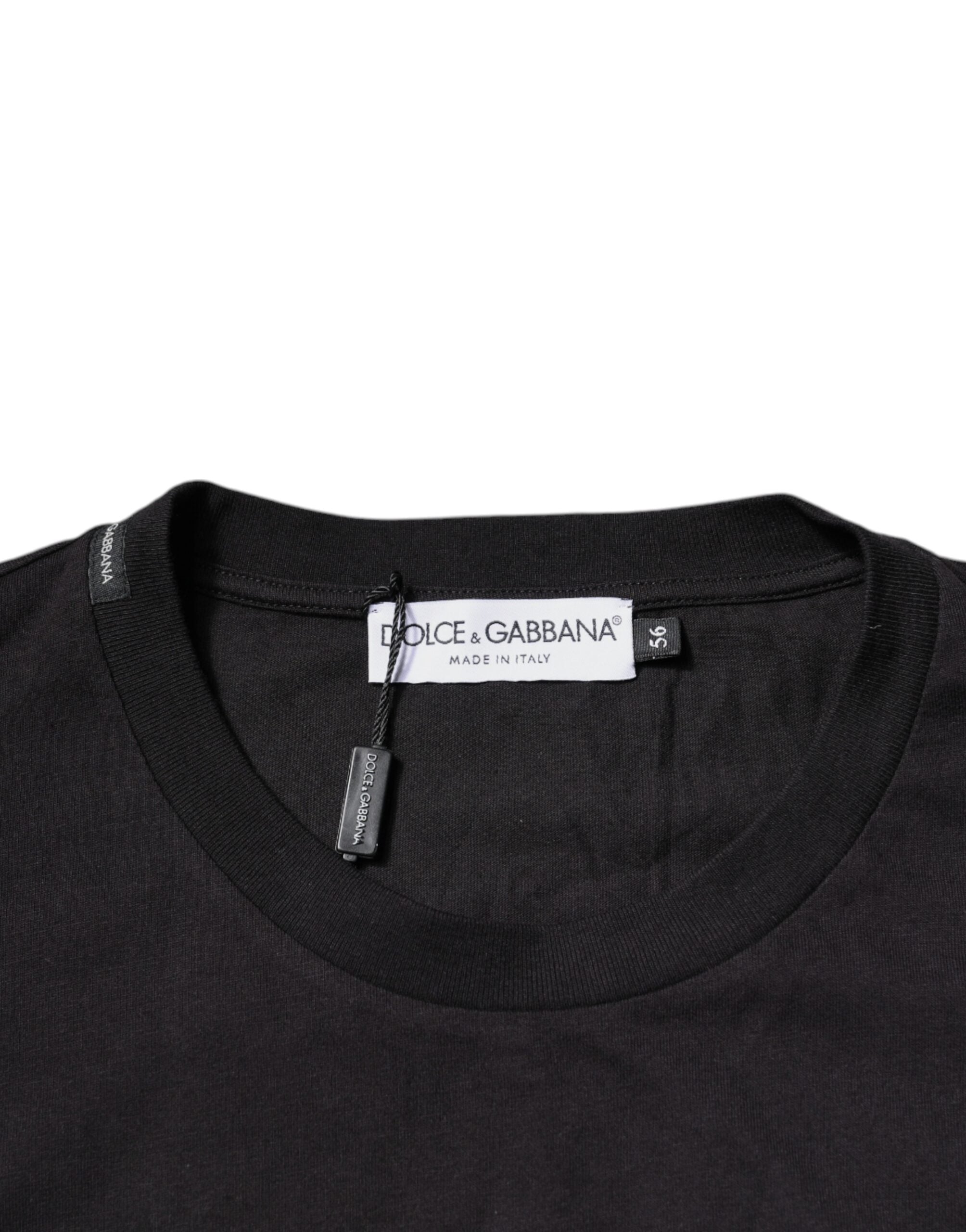 Dolce & Gabbana Schwarzes Baumwoll-T-Shirt mit Logo-Print und Rundhalsausschnitt