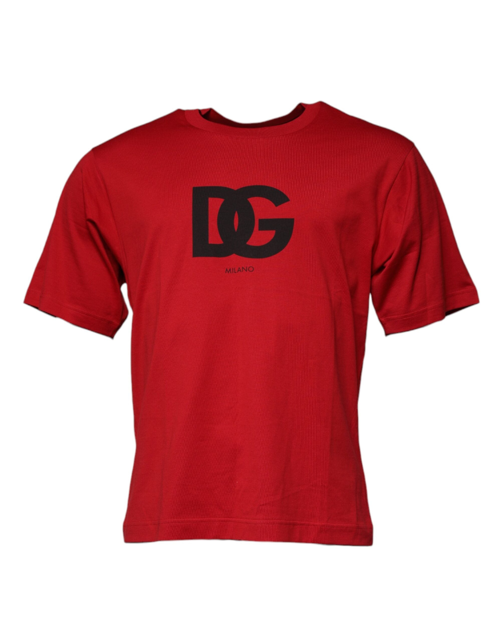 Dolce & Gabbana Rotes Baumwoll-T-Shirt mit Logo-Print und Rundhalsausschnitt