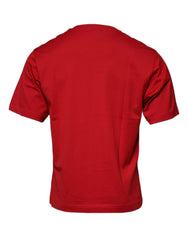 Dolce & Gabbana Rotes Baumwoll-T-Shirt mit Logo-Print und Rundhalsausschnitt