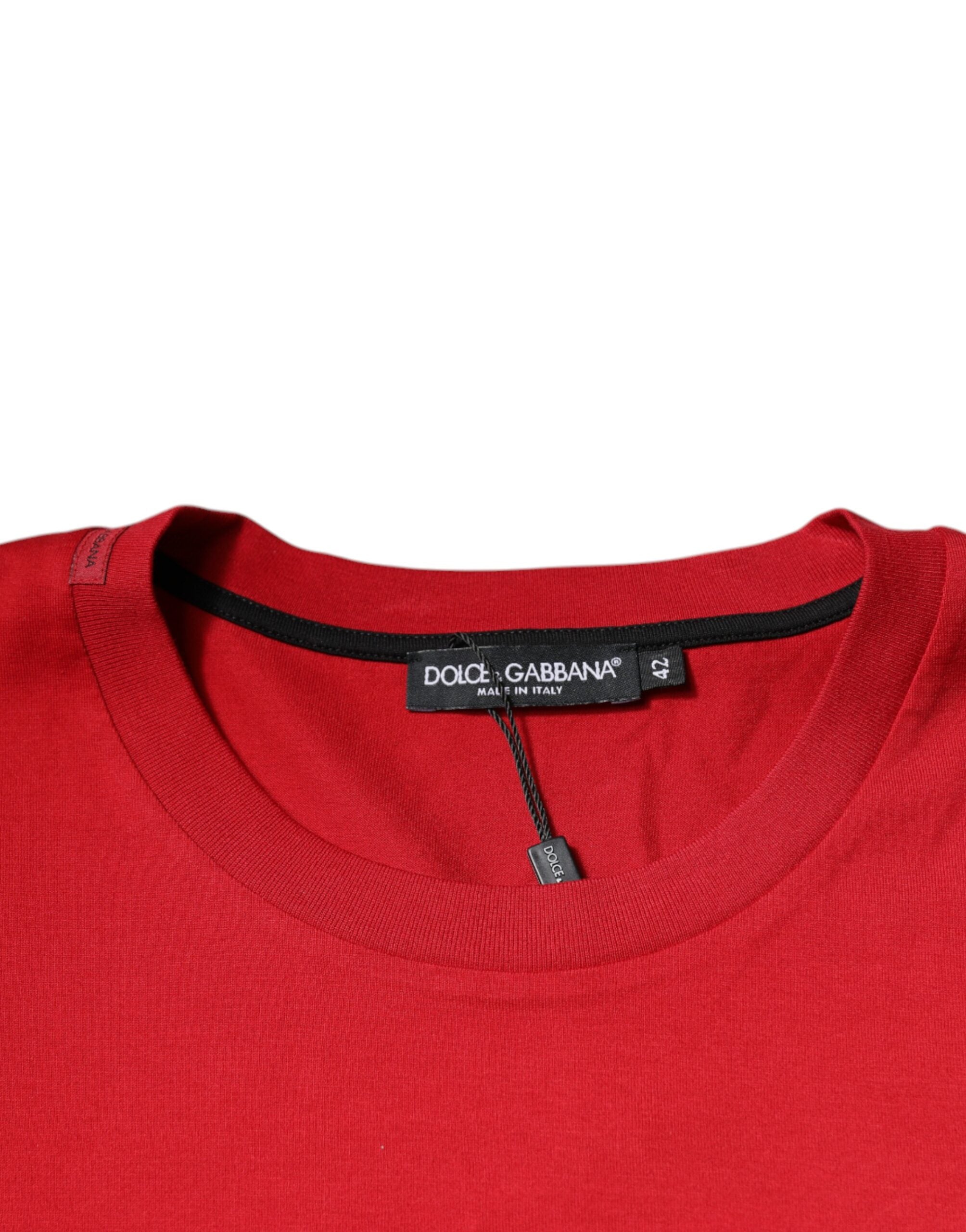 Dolce & Gabbana Rotes Baumwoll-T-Shirt mit Logo-Print und Rundhalsausschnitt