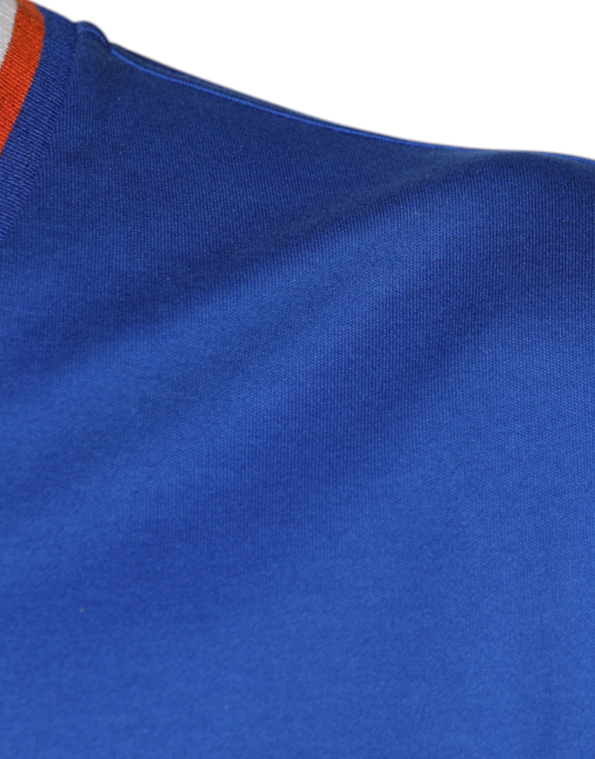 Dolce & Gabbana Blaues Logo V-Ausschnitt Kurzarm-T-Shirt