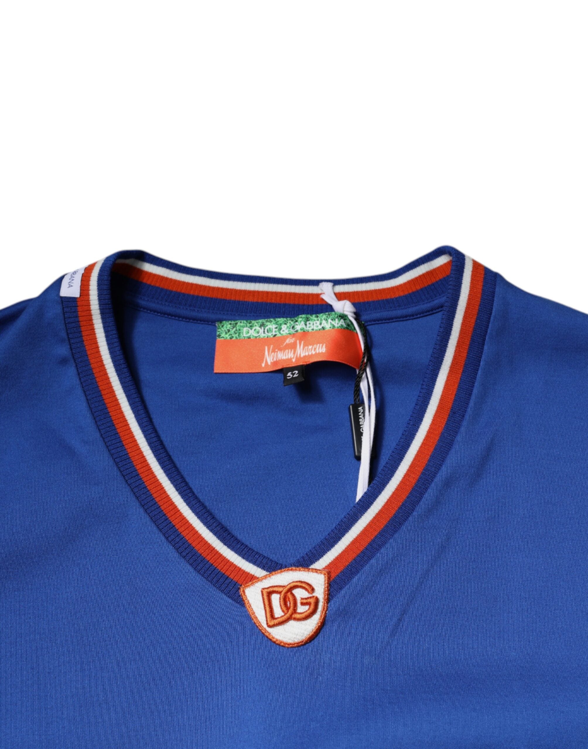 Dolce & Gabbana Blaues Logo V-Ausschnitt Kurzarm-T-Shirt