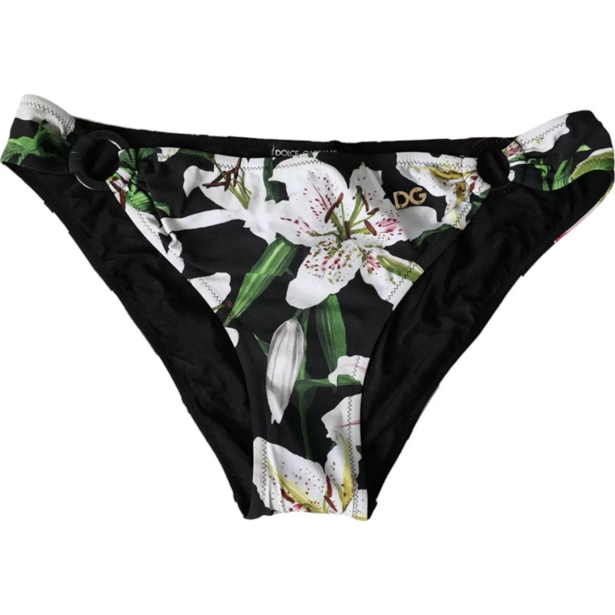 Dolce & Gabbana Schwarze Lilien-Print Bademoden-Hose Strandbekleidung Bikini