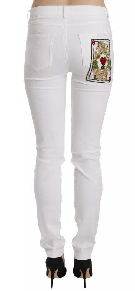 Dolce & Gabbana Weiße Skinny Jeans mit Kristallverzierung
