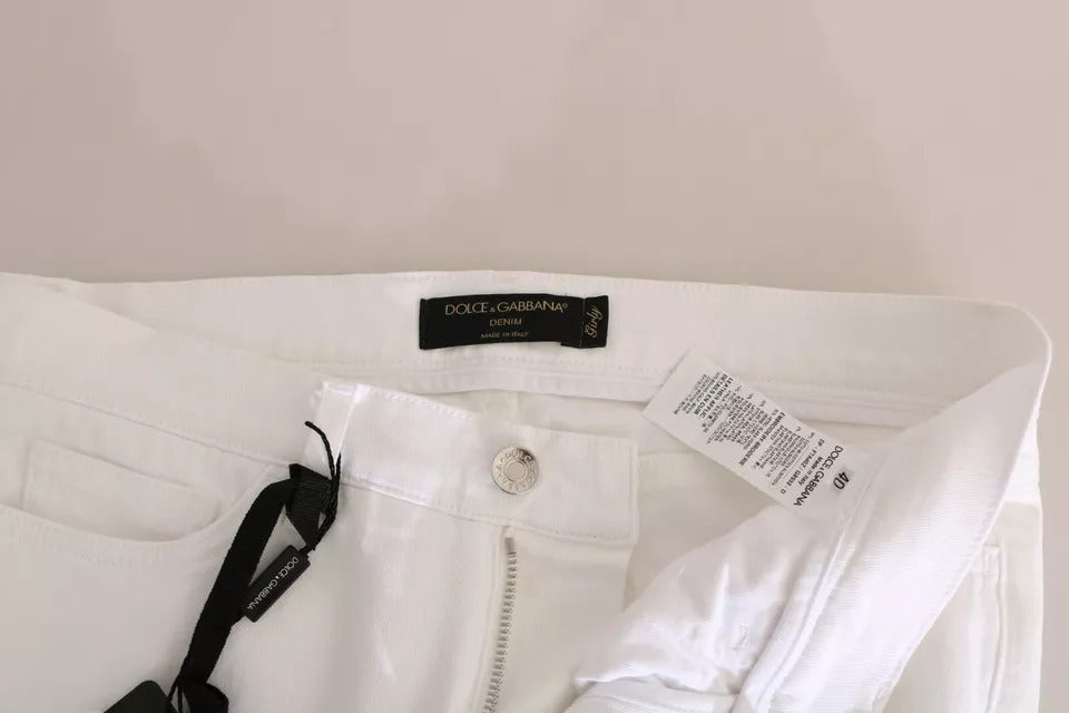 Dolce & Gabbana Weiße Skinny Jeans mit Kristallverzierung