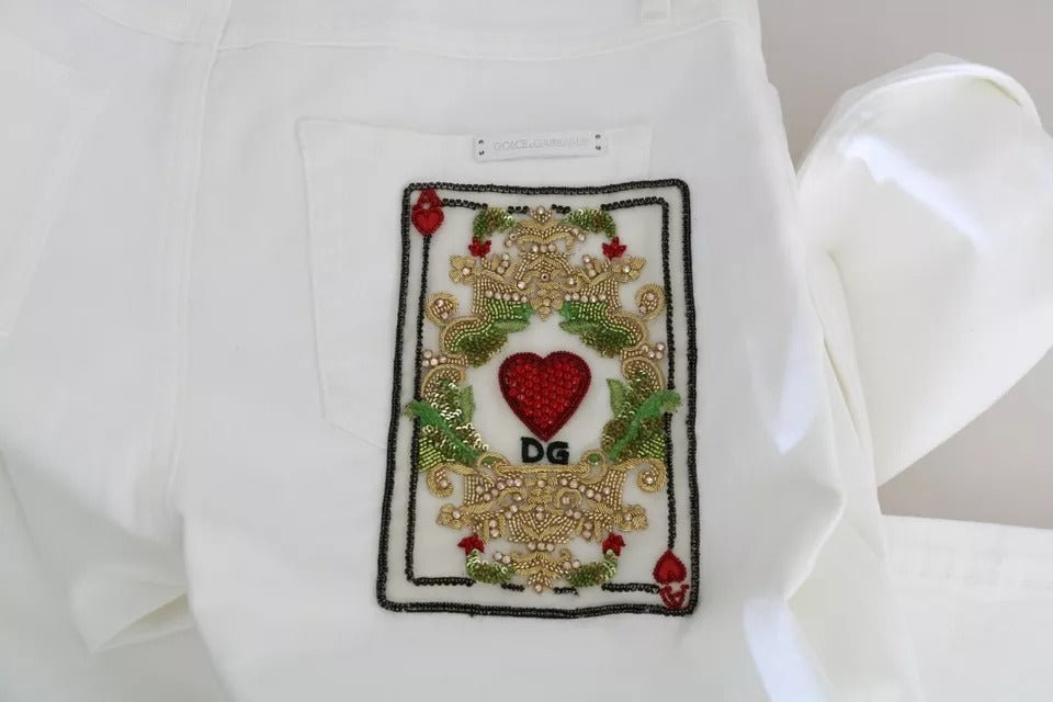 Dolce & Gabbana Weiße Skinny Jeans mit Kristallverzierung