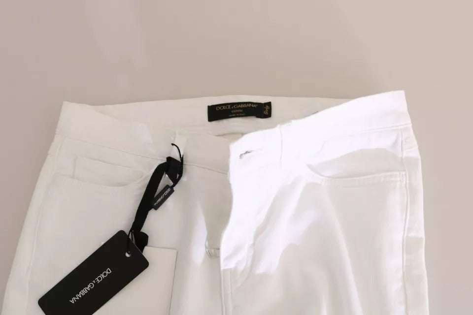 Dolce & Gabbana Weiße Skinny Jeans mit Kristallverzierung