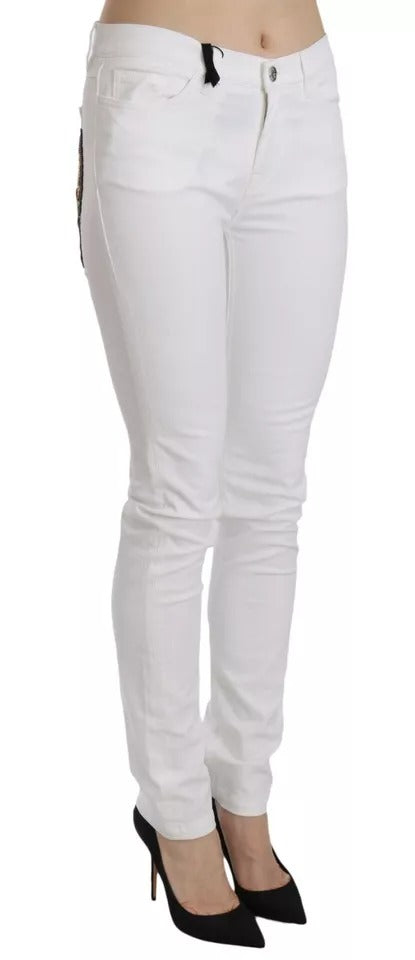 Dolce & Gabbana Weiße Skinny Jeans mit Kristallverzierung