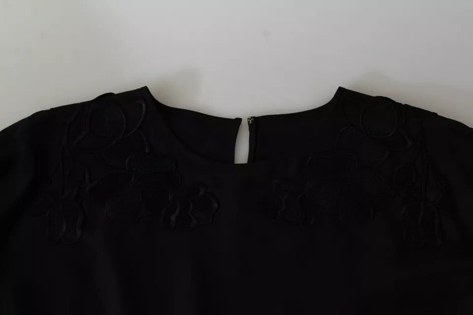 Dolce & Gabbana Schwarze Bluse mit Blumenstickerei Seidentop