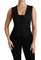 Dolce & Gabbana Schwarze Spitzenweste Schmale Weste Seidentop
