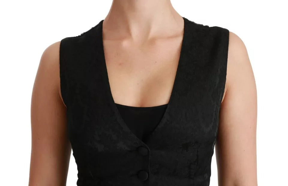 Dolce & Gabbana Schwarze Spitzenweste Schmale Weste Seidentop