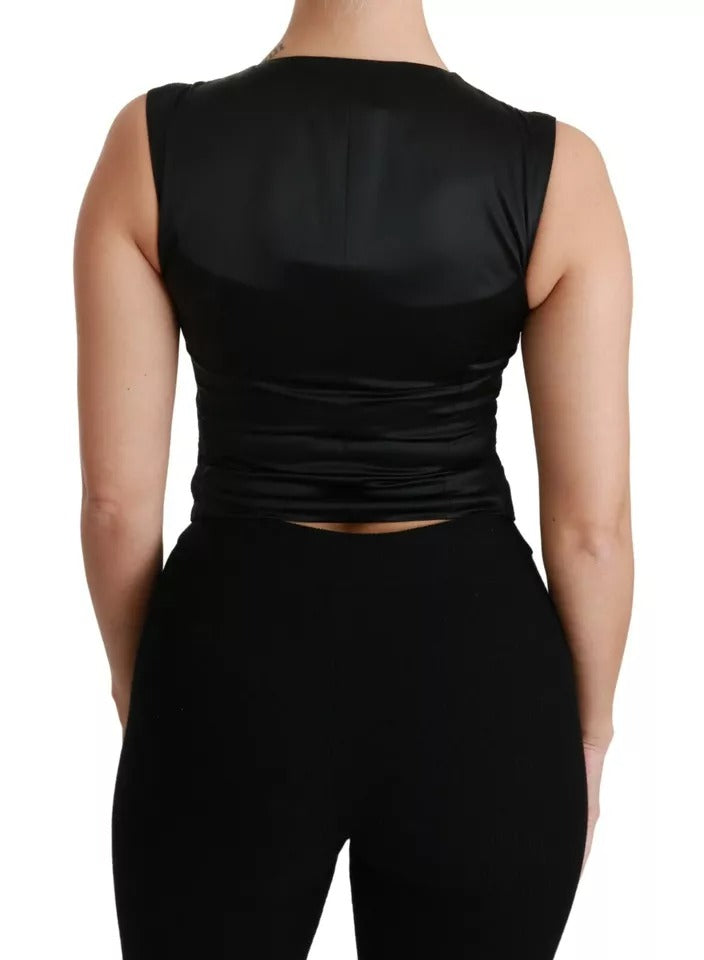 Dolce & Gabbana Schwarze Spitzenweste Schmale Weste Seidentop
