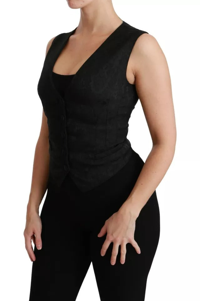 Dolce & Gabbana Schwarze Spitzenweste Schmale Weste Seidentop