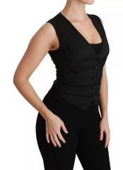 Dolce & Gabbana Schwarze Spitzenweste Schmale Weste Seidentop