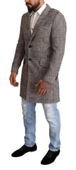 Dolce & Gabbana Grijze Geruite Lange Trenchcoat Jas