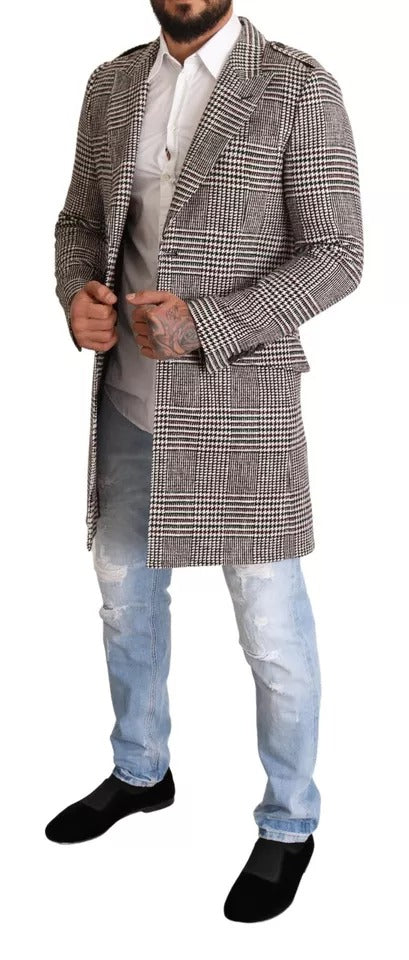 Dolce & Gabbana Grijze Geruite Lange Trenchcoat Jas