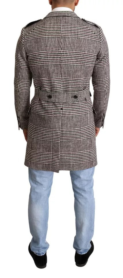 Dolce & Gabbana Grijze Geruite Lange Trenchcoat Jas