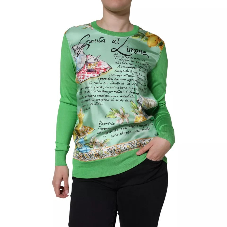 Dolce & Gabbana Groene Zijden Granita Al Limone Trui met Lange Mouwen
