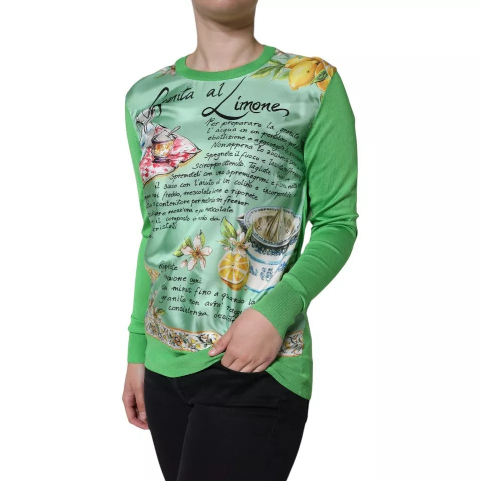 Dolce & Gabbana Groene Zijden Granita Al Limone Trui met Lange Mouwen
